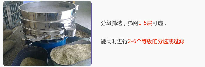 分級篩選，可篩1至5層篩網(wǎng)，能同時進(jìn)行2至6個等級的分選或過濾